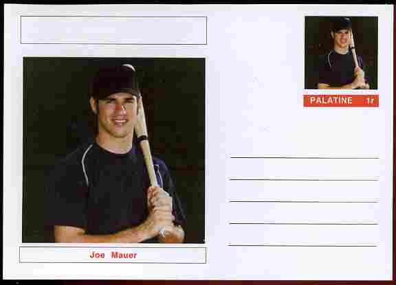 Palatine (Fantasy) Personalities - Joe Mauer (baseball) postal stationery card unused and fine, stamps on personalities, stamps on sport, stamps on baseball