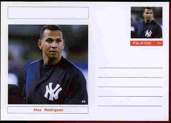 Palatine (Fantasy) Personalities - Alex Rodriguez (baseball) postal stationery card unused and fine, stamps on personalities, stamps on sport, stamps on baseball