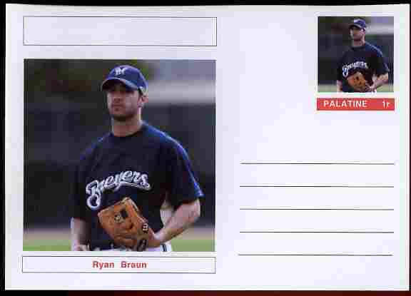 Palatine (Fantasy) Personalities - Ryan Braun (baseball) postal stationery card unused and fine, stamps on personalities, stamps on sport, stamps on baseball