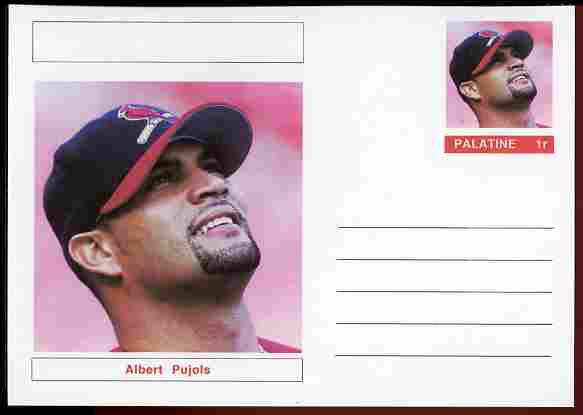 Palatine (Fantasy) Personalities - Albert Pujols (baseball) postal stationery card unused and fine, stamps on personalities, stamps on sport, stamps on baseball