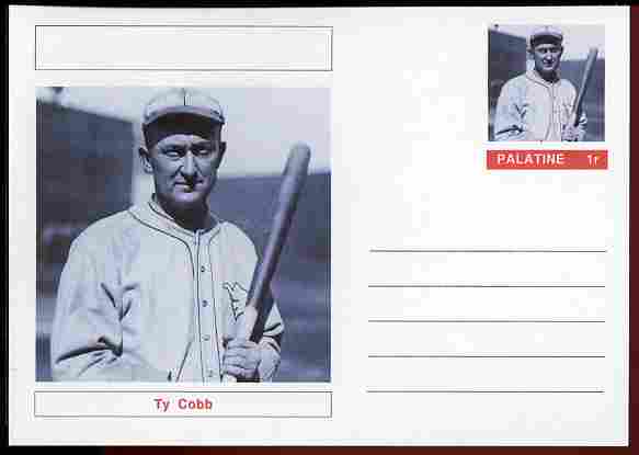 Palatine (Fantasy) Personalities - Ty Cobb (baseball) postal stationery card unused and fine, stamps on personalities, stamps on sport, stamps on baseball