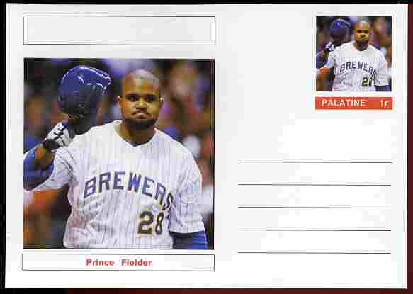 Palatine (Fantasy) Personalities - Prince Fielder (baseball) postal stationery card unused and fine, stamps on personalities, stamps on sport, stamps on baseball