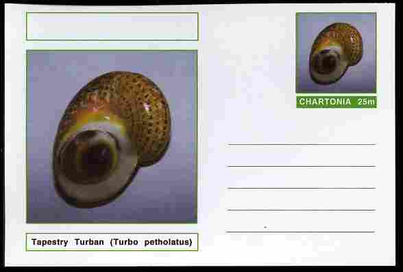 Chartonia (Fantasy) Shells - Tapestry Turban (Turbo petholatus) postal stationery card unused and fine, stamps on marine life, stamps on shells