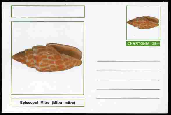 Chartonia (Fantasy) Shells - Episcopal Mitre (Mitra mitra) postal stationery card unused and fine, stamps on marine life, stamps on shells