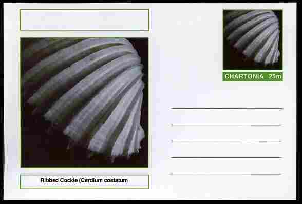 Chartonia (Fantasy) Shells - Ribbed Cockle (Cardium costatum) postal stationery card unused and fine, stamps on marine life, stamps on shells