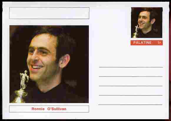 Palatine (Fantasy) Personalities - Ronnie O'Sullivan (snooker) postal stationery card unused and fine, stamps on , stamps on  stamps on personalities, stamps on  stamps on sport, stamps on  stamps on snooker