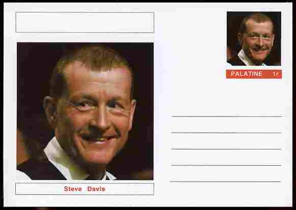 Palatine (Fantasy) Personalities - Steve Davis (snooker) postal stationery card unused and fine, stamps on personalities, stamps on sport, stamps on snooker