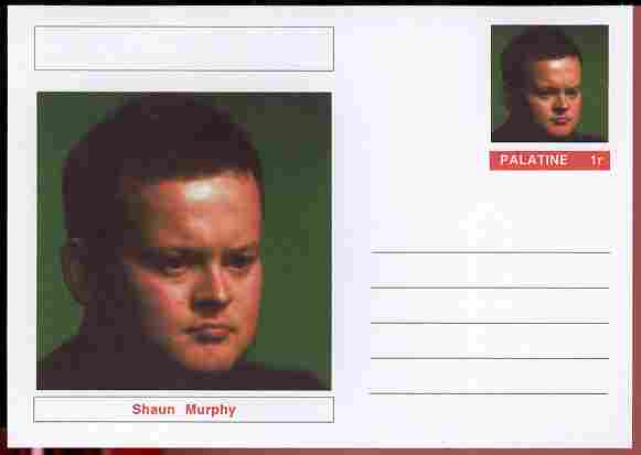 Palatine (Fantasy) Personalities - Shaun Murphy (snooker) postal stationery card unused and fine, stamps on personalities, stamps on sport, stamps on snooker