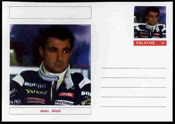Palatine (Fantasy) Personalities - Jean Alesi (F1 driver) postal stationery card unused and fine, stamps on personalities, stamps on sport, stamps on racing cars, stamps on cars, stamps on  f1 , stamps on formula 1, stamps on 
