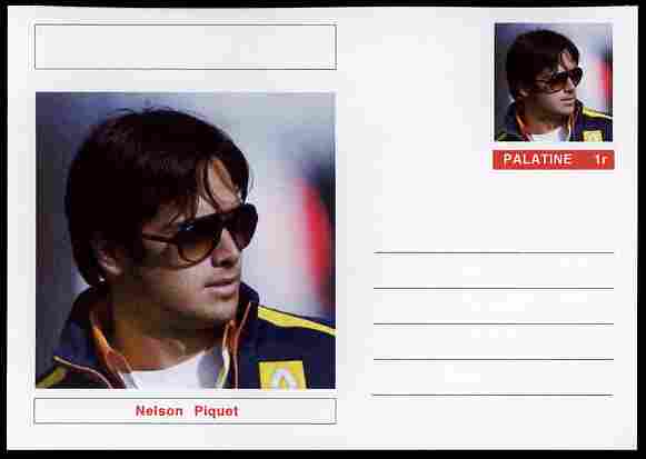Palatine (Fantasy) Personalities - Nelson Piquet (F1 driver) postal stationery card unused and fine, stamps on personalities, stamps on sport, stamps on racing cars, stamps on cars, stamps on  f1 , stamps on formula 1, stamps on 