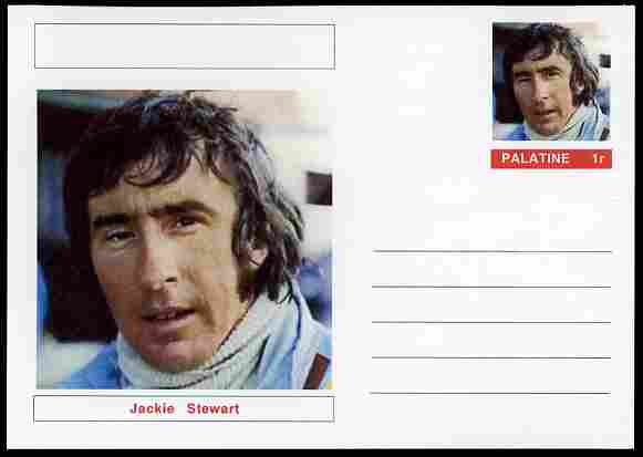 Palatine (Fantasy) Personalities - Jackie Stewart (F1 driver) postal stationery card unused and fine, stamps on , stamps on  stamps on personalities, stamps on  stamps on sport, stamps on  stamps on racing cars, stamps on  stamps on cars, stamps on  stamps on  f1 , stamps on  stamps on formula 1, stamps on  stamps on scots, stamps on  stamps on scotland