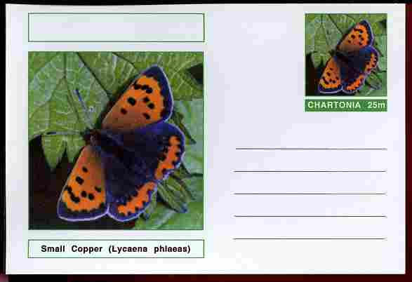 Chartonia (Fantasy) Butterflies - Small Copper (Lycaena phlaeas) postal stationery card unused and fine, stamps on insects, stamps on butterflies