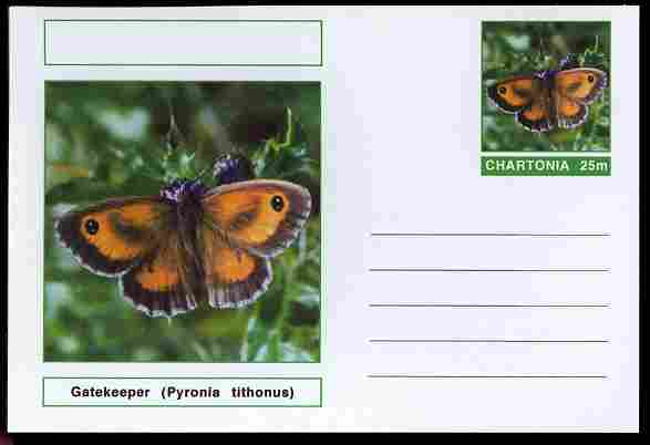Chartonia (Fantasy) Butterflies - Gatekeeper (Pyronia tithonus) postal stationery card unused and fine, stamps on insects, stamps on butterflies