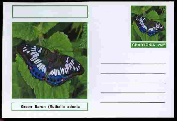 Chartonia (Fantasy) Butterflies - Green Baron (Euthalia adonia pinwilli) postal stationery card unused and fine, stamps on insects, stamps on butterflies