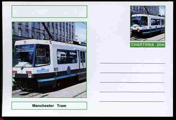 Chartonia (Fantasy) Buses & Trams - Manchester Tram postal stationery card unused and fine, stamps on transport, stamps on trams