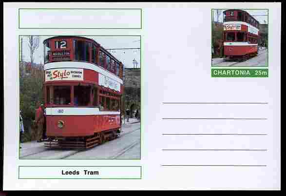 Chartonia (Fantasy) Buses & Trams - Leeds Tram postal stationery card unused and fine, stamps on transport, stamps on trams