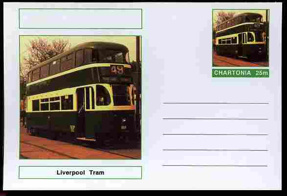 Chartonia (Fantasy) Buses & Trams - Liverpool Tram postal stationery card unused and fine, stamps on transport, stamps on trams