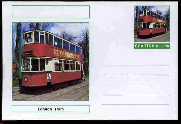 Chartonia (Fantasy) Buses & Trams - London Tram postal stationery card unused and fine, stamps on transport, stamps on trams