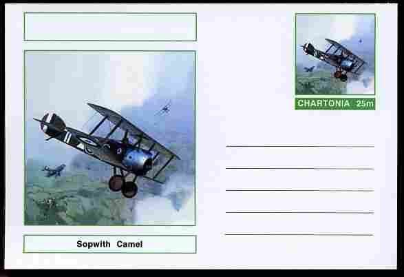 Chartonia (Fantasy) Aircraft - Sopwith Camel postal stationery card unused and fine, stamps on transport, stamps on aviation