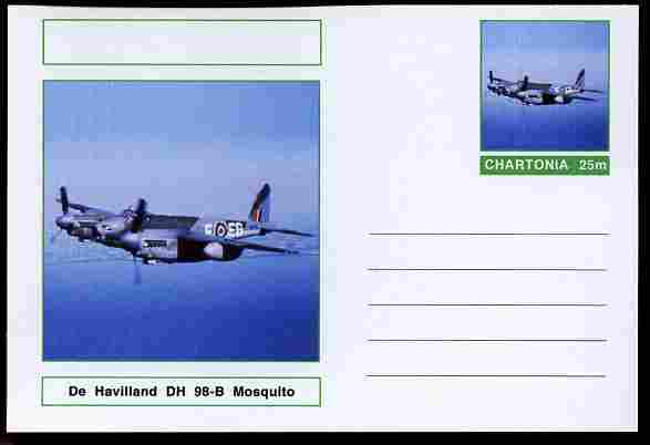 Chartonia (Fantasy) Aircraft - De Havilland Mosquito postal stationery card unused and fine, stamps on transport, stamps on aviation