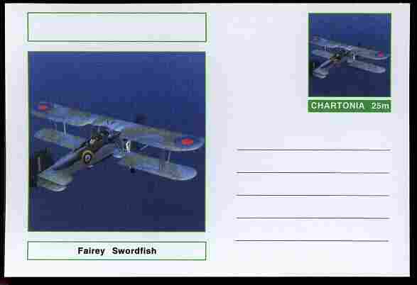 Chartonia (Fantasy) Aircraft - Fairey Swordfish postal stationery card unused and fine, stamps on transport, stamps on aviation