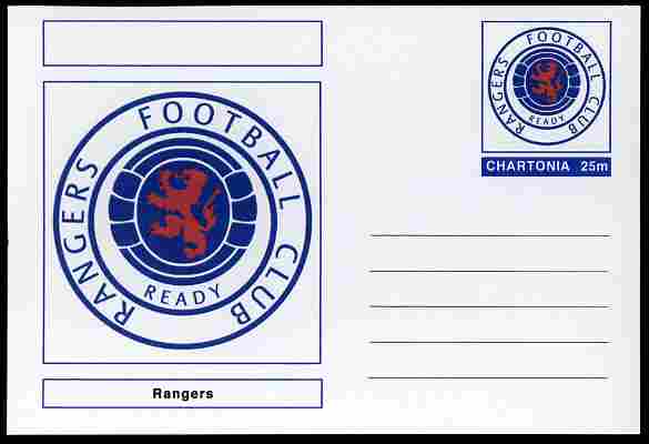 Chartonia (Fantasy) Football Club Badges - Rangers postal stationery card unused and fine, stamps on sport, stamps on football