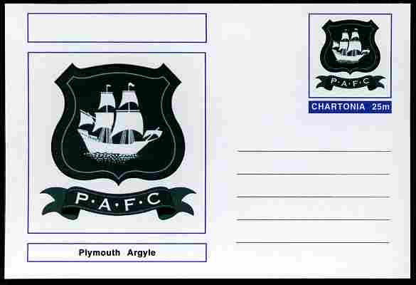 Chartonia (Fantasy) Football Club Badges - Plymouth Argyle postal stationery card unused and fine, stamps on sport, stamps on football