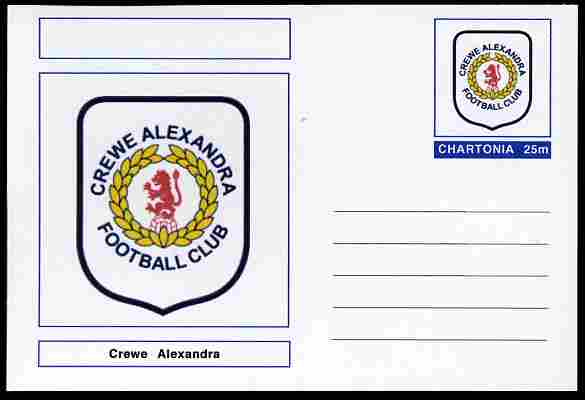 Chartonia (Fantasy) Football Club Badges - Crewe Alexandra postal stationery card unused and fine, stamps on sport, stamps on football