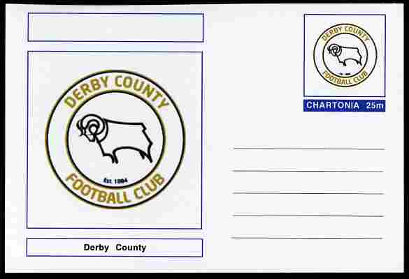 Chartonia (Fantasy) Football Club Badges - Derby County postal stationery card unused and fine, stamps on sport, stamps on football