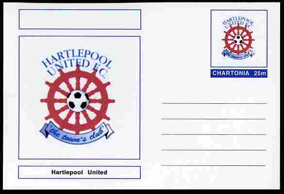 Chartonia (Fantasy) Football Club Badges - Hartlepool United postal stationery card unused and fine, stamps on sport, stamps on football