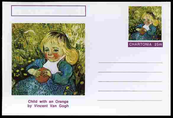 Chartonia (Fantasy) Famous Paintings - Child with an Orange by Vincent Van Gogh postal stationery card unused and fine, stamps on arts, stamps on van gogh, stamps on fruit