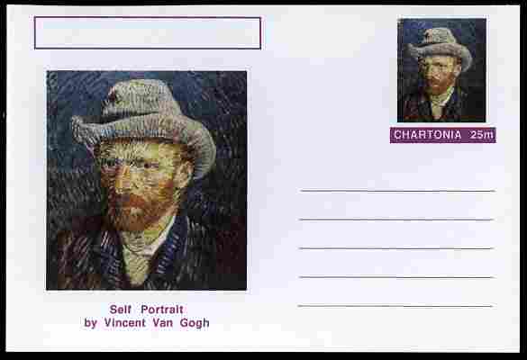 Chartonia (Fantasy) Famous Paintings - Self Portrait by Vincent Van Gogh postal stationery card unused and fine, stamps on arts, stamps on van gogh, stamps on 