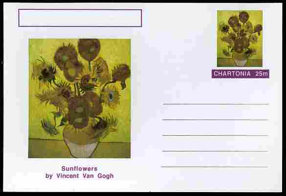 Chartonia (Fantasy) Famous Paintings - Sunflowers by Vincent Van Gogh postal stationery card unused and fine, stamps on arts, stamps on van gogh, stamps on flowers