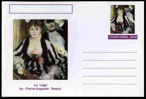 Chartonia (Fantasy) Famous Paintings - La Loge by Pierre-Auguste Renoir postal stationery card unused and fine, stamps on , stamps on  stamps on arts, stamps on  stamps on renoir, stamps on  stamps on women, stamps on  stamps on theatre