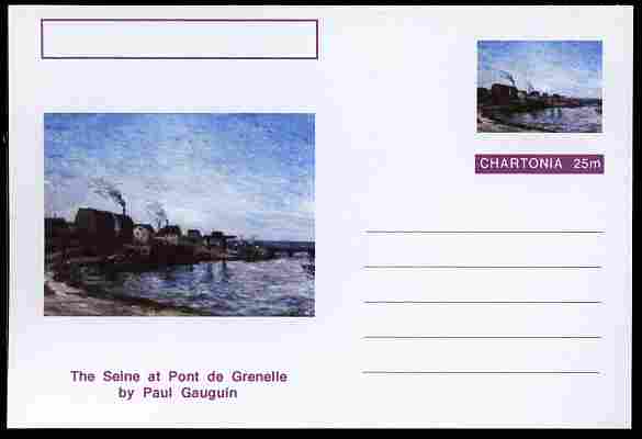 Chartonia (Fantasy) Famous Paintings - The Seine at Pont de Grenelle by Paul Gauguin postal stationery card unused and fine, stamps on , stamps on  stamps on arts, stamps on  stamps on gauguin, stamps on  stamps on rivers