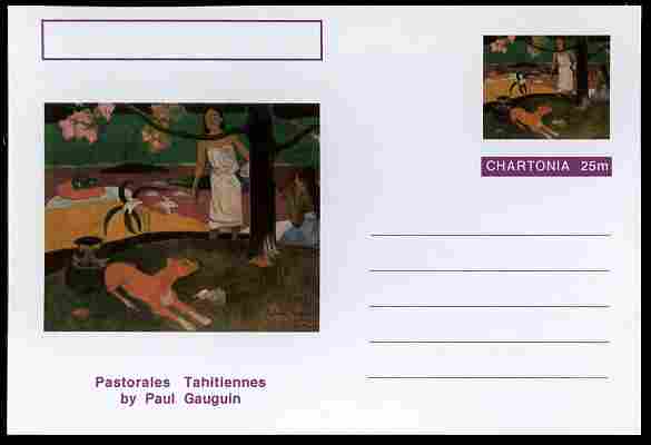 Chartonia (Fantasy) Famous Paintings - Pastorales Tahitiennes by Paul Gauguin postal stationery card unused and fine, stamps on arts, stamps on gauguin, stamps on 