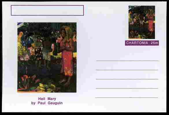 Chartonia (Fantasy) Famous Paintings - Hail Mary by Paul Gauguin postal stationery card unused and fine, stamps on arts, stamps on gauguin, stamps on 