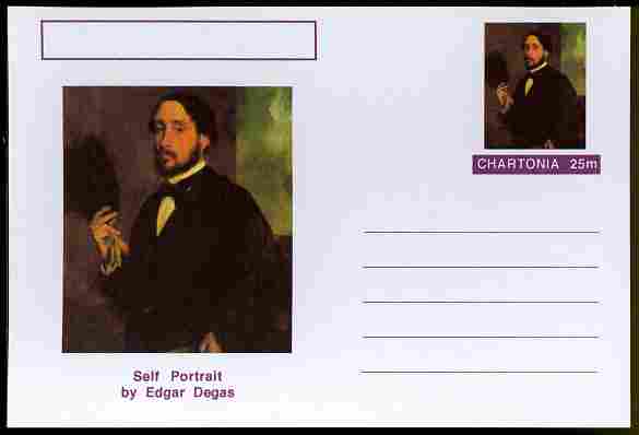 Chartonia (Fantasy) Famous Paintings - Self Portrait by Edgar Degas postal stationery card unused and fine, stamps on arts, stamps on degas