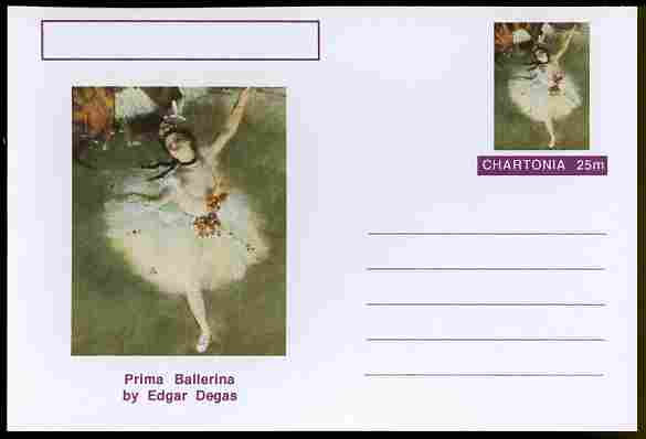 Chartonia (Fantasy) Famous Paintings - Prima Ballerina by Edgar Degas postal stationery card unused and fine, stamps on , stamps on  stamps on arts, stamps on  stamps on degas, stamps on  stamps on dancing, stamps on  stamps on ballet