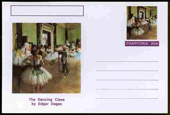 Chartonia (Fantasy) Famous Paintings - The Dancing Class by Edgar Degas postal stationery card unused and fine, stamps on arts, stamps on degas, stamps on dancing, stamps on ballet
