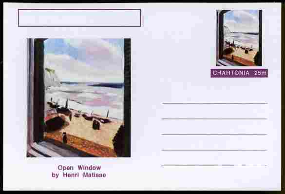 Chartonia (Fantasy) Famous Paintings - Open Window by Henri Matisse postal stationery card unused and fine, stamps on arts, stamps on matisse, stamps on 