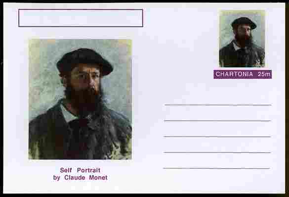 Chartonia (Fantasy) Famous Paintings - Self Portrait by Claude Monet postal stationery card unused and fine, stamps on arts, stamps on monet