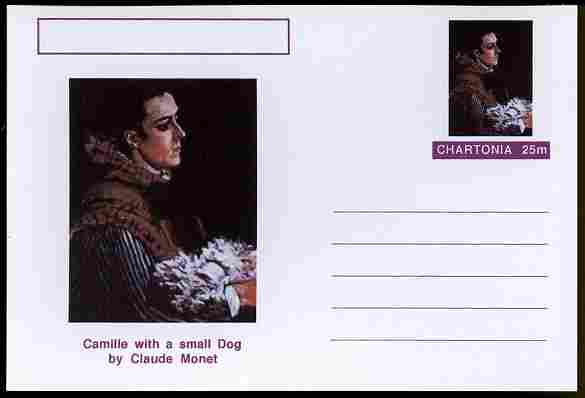 Chartonia (Fantasy) Famous Paintings - Camille with a small Dog by Claude Monet postal stationery card unused and fine, stamps on arts, stamps on monet, stamps on dogs
