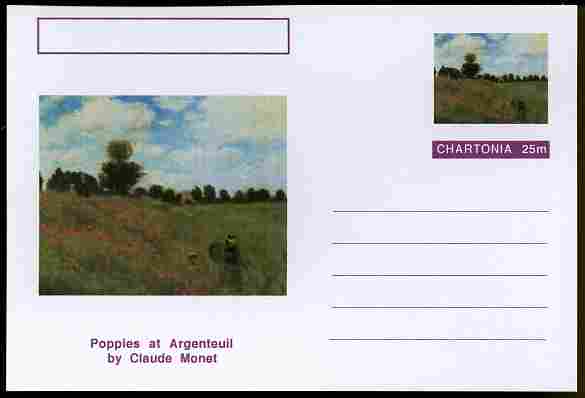 Chartonia (Fantasy) Famous Paintings - Poppies at Argentauil by Claude Monet postal stationery card unused and fine, stamps on arts, stamps on monet, stamps on flowers
