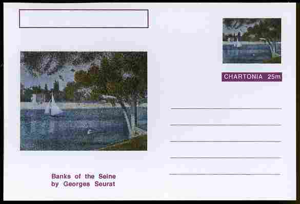 Chartonia (Fantasy) Famous Paintings - Banks of the Seine by Georges Seurat postal stationery card unused and fine, stamps on arts, stamps on seurat, stamps on rivers