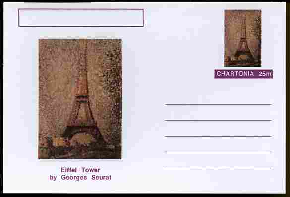 Chartonia (Fantasy) Famous Paintings - Eiffel Tower by Georges Seurat postal stationery card unused and fine, stamps on arts, stamps on seurat, stamps on eiffel, stamps on towers, stamps on monuments