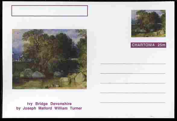 Chartonia (Fantasy) Famous Paintings - Ivy Bridge Devonshire by Joseph Mallord William Turner postal stationery card unused and fine, stamps on arts, stamps on turner, stamps on bridges