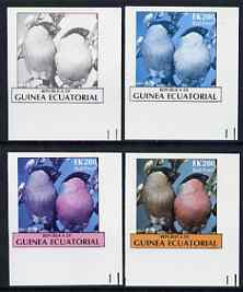 Equatorial Guinea 1977 Birds EK200 (Bull Finch) set of 4 imperf progressive proofs on ungummed paper comprising 1, 2, 3 and all 4 colours (as Mi 1212), stamps on birds