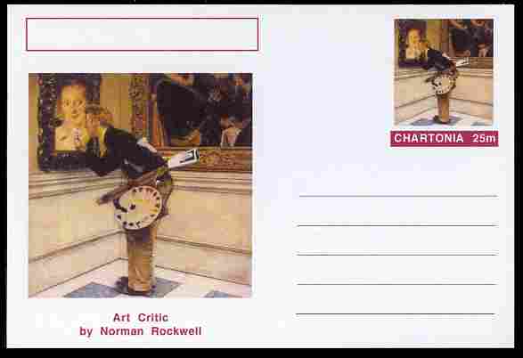 Chartonia (Fantasy) Famous Paintings - Art Critic by Norman Rockwell postal stationery card unused and fine, stamps on arts, stamps on rockwell, stamps on 
