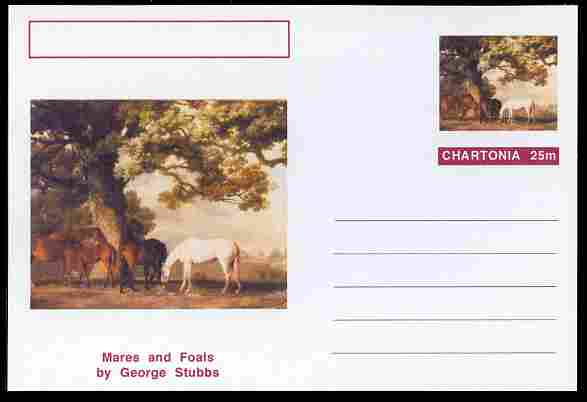 Chartonia (Fantasy) Famous Paintings - Mares and Foals by George Stubbs postal stationery card unused and fine, stamps on arts, stamps on stubbs, stamps on horses, stamps on 
